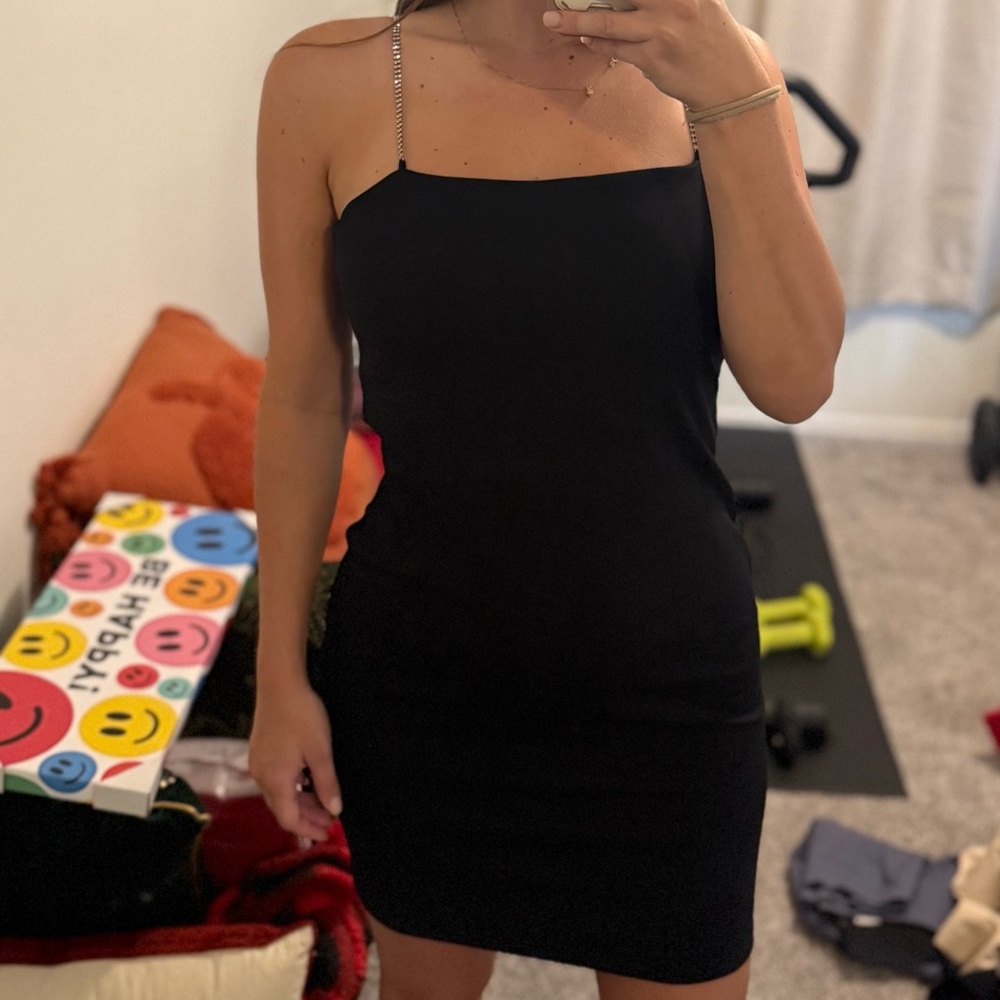 H&M Black silver chain Strap Bodycon Mini Dress